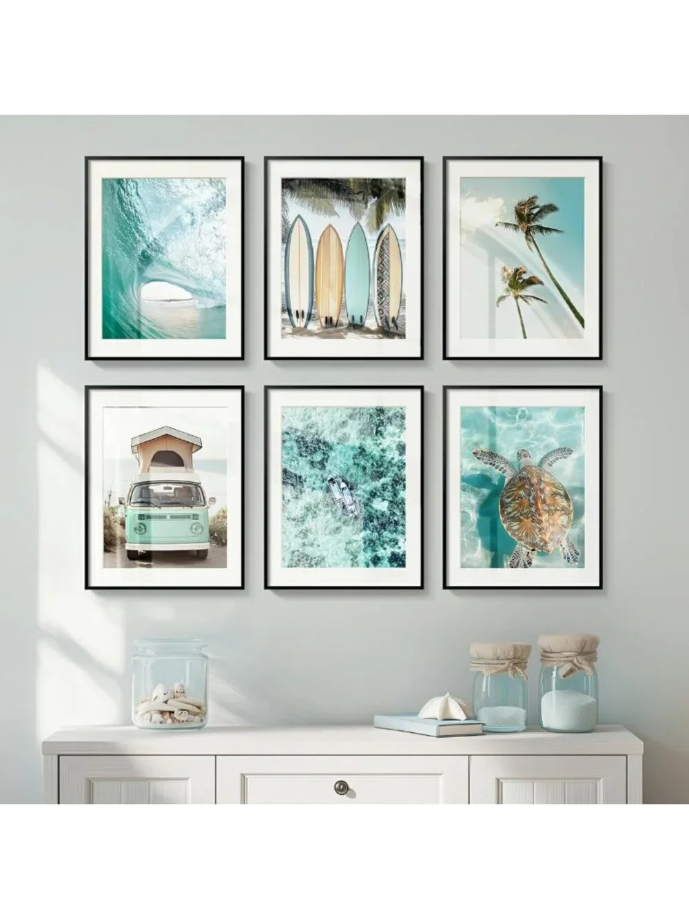 Coastal Turquoise Beach Wall Art - Framed Ocean Decor for Living Room, 11x14